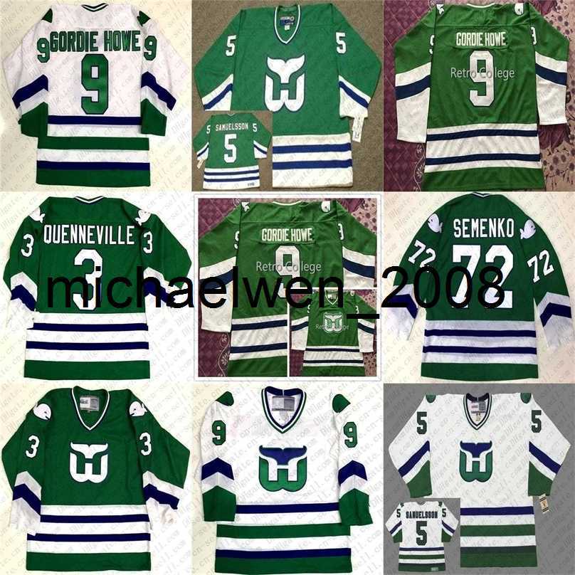 

Weng #5 Ulf Samuelsson 9 GORDIE HOWE JOEL QUENNEVILLE DAVE SEMENKO Mens Hockey Jersey Stitched any number and name Jerseys, White custom any name any number
