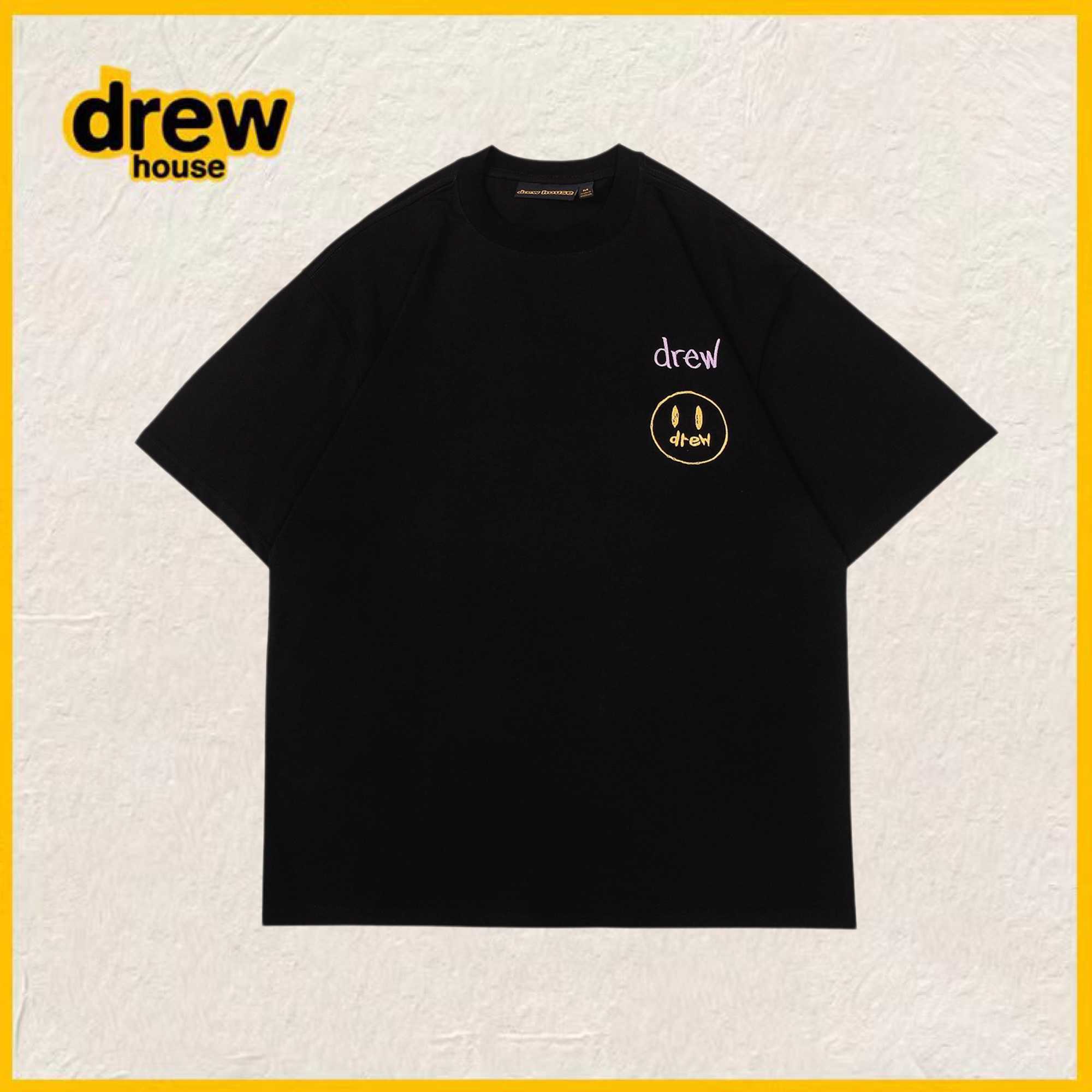 

DrewHouse smiley face letter co branded trendy unisex loose and versatile embroidered pure cotton short sleeved T-shirt Tees Men's T-Shirts, White drew embroidered smiley face
