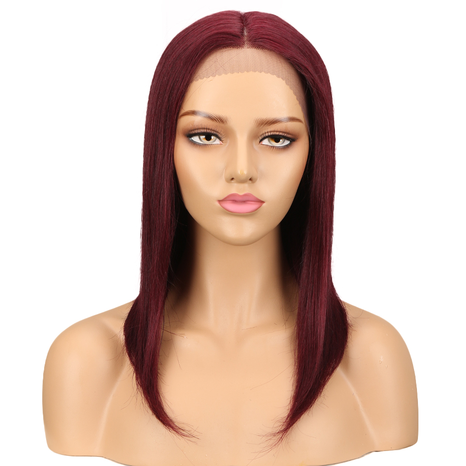 

Ombre Brown Bone Straight Bob T Part Lace Front Human Hair Wig for Women Colored Brazilian Remy Hair Glueless 99j Red Wig, Mix color