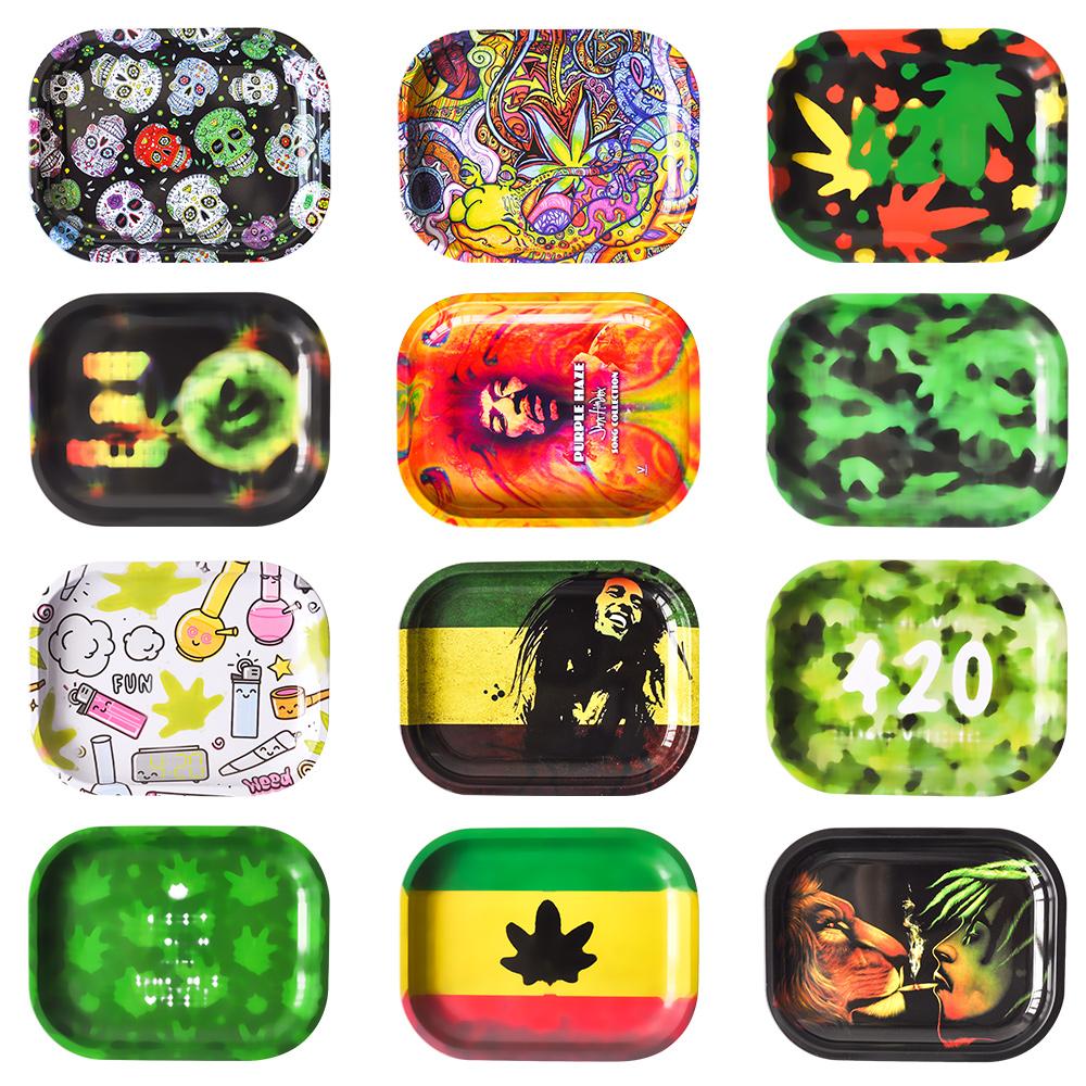 Smoking pipe 7"*5.5" Tobacco Cartoon Metal Rolling Tray Stroage smoke accessory glass bong fedex/ DHL free-image-857837223