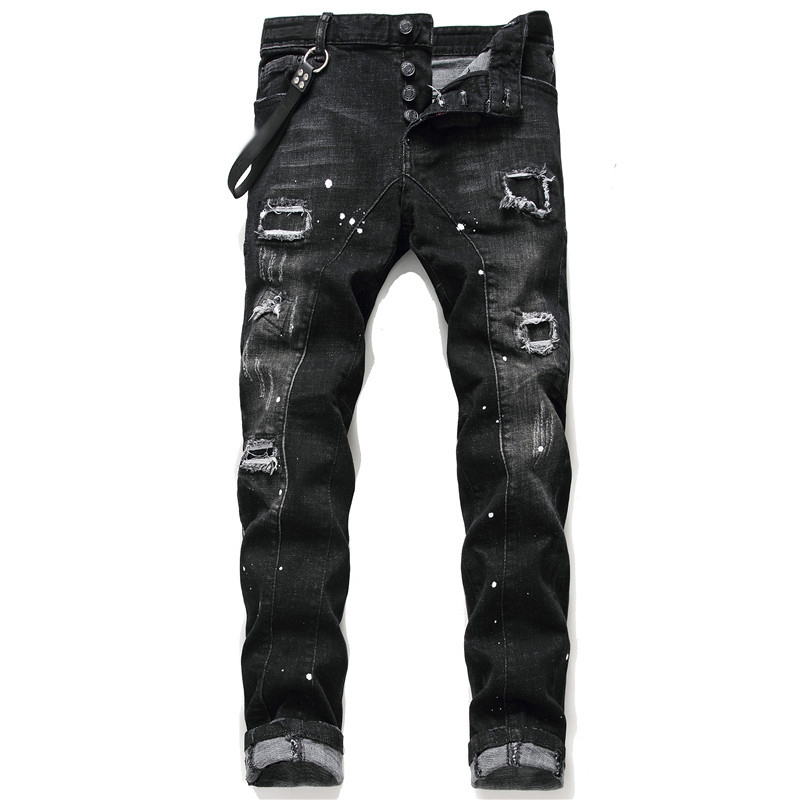 

mens denim jeans blue black ripped pants best version skinny broken Italy style bike motorcycle rock jean UQ6O, 1057