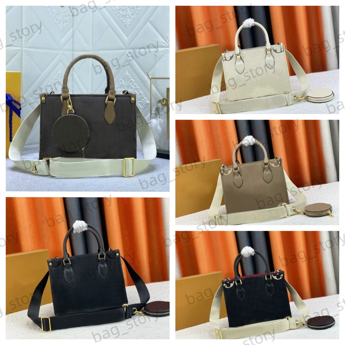 

Women Onthego PM Tote Small Handbag with Detachable Coin Purse Adjustable Jacquard Strap Monograms Embossed Designer Cross Body Shoulder Bag Double Handles M46373