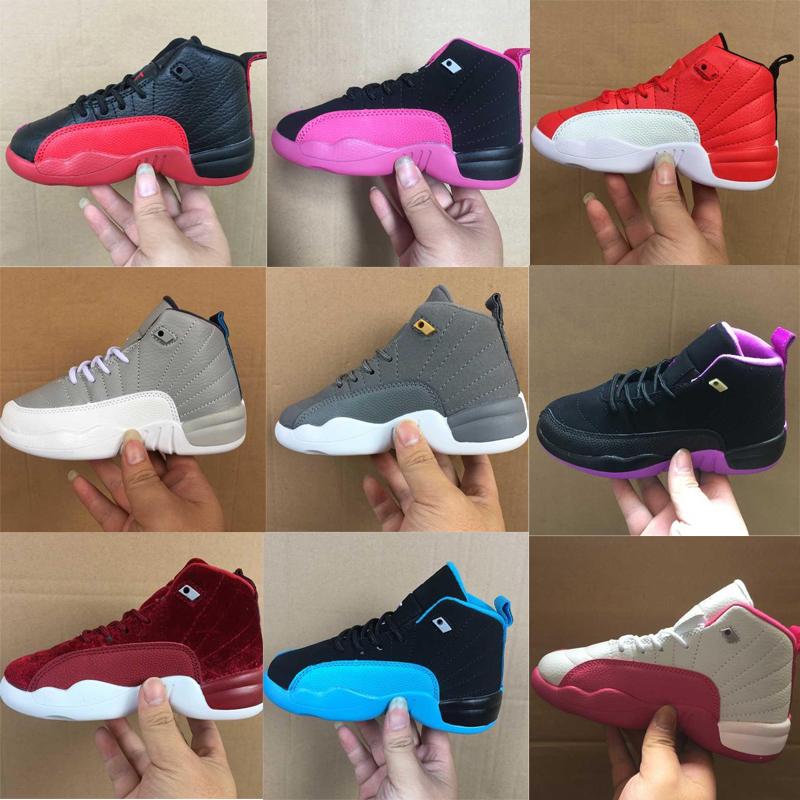 

Kids Basketball Shoes jumpman 12s 12 PS Flu Game Black Deadly Pink Gym Red Athletic Sneakers Kid shoe, 02