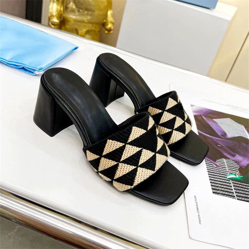 

Designer ladies high heel slippers leather sexy summer chunky heel sandals fashion sexy banquet shoellace box size 35-43 Heel 7CM