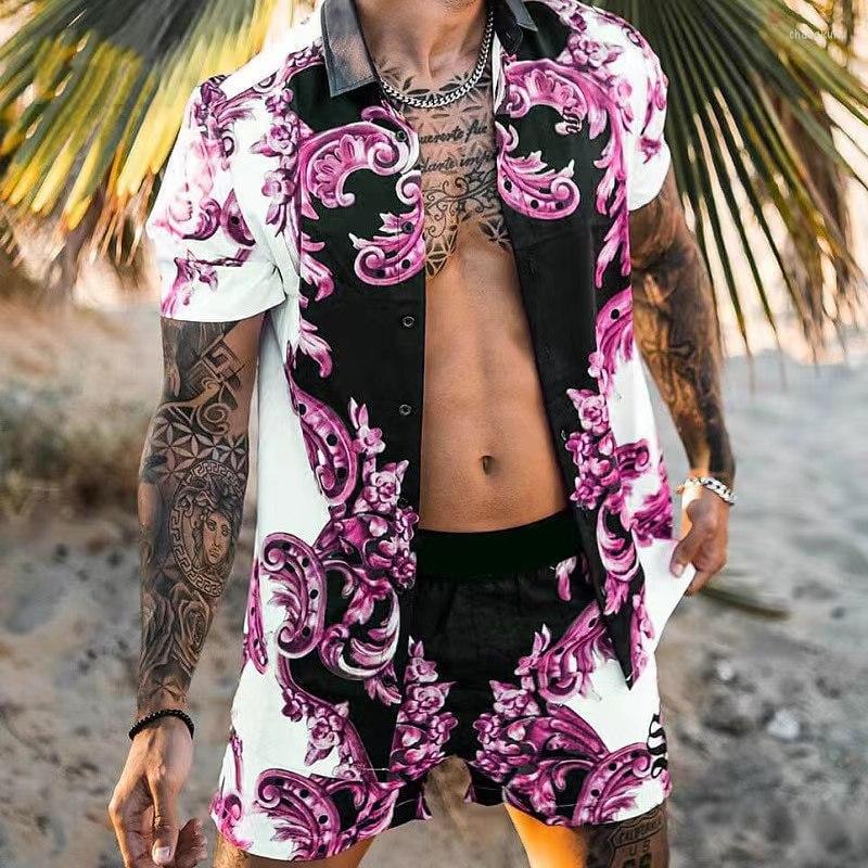 

Men' Tracksuits Summer Shirt Suit Men' Printed Short Sleeve Shorts Casual Floral Beach Two-piece -3XL, Tz11
