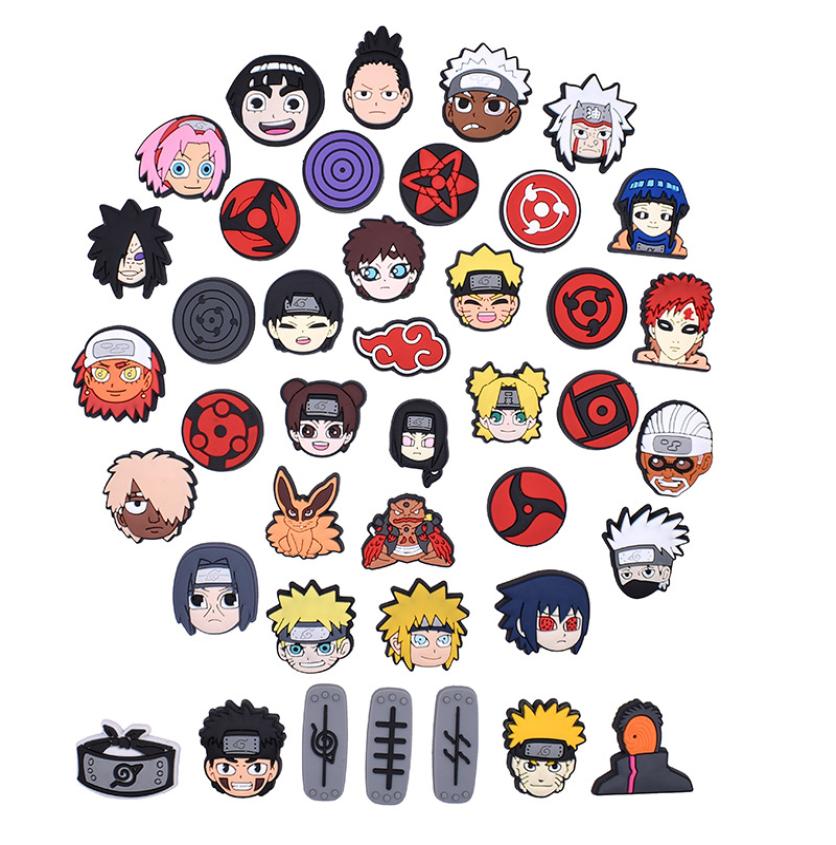 

Anime charms whole childhood memories naruto boy favorites cartoon croc charms shoe accessories pvc decoration buckle soft rub2637317, Red