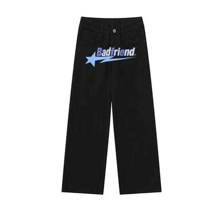 

Men' Pants Y2K Street Trend Letter Print Black Gothy Loose Straight Wide Leg Hip-hop Men Jeans Dragging Casual Y2302