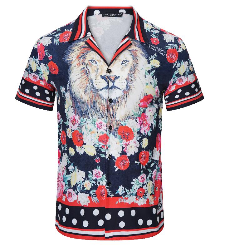 

classical black white Men's Casual Shirts short sleeve lion man designer shirt