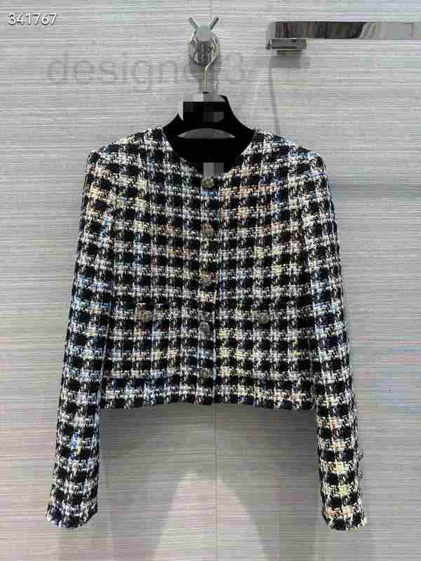 

Women' Jackets designer Spring 2023 New Style Elegant Celebrity Small Short Gradual Color Yarn Plaid tweed Coat 8NFU, Picture color