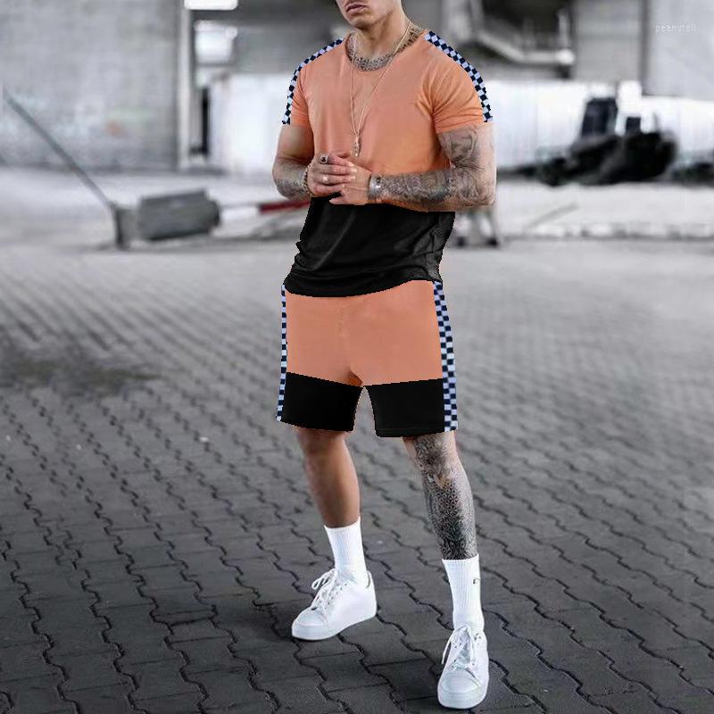 

Men's Tracksuits Men's Printed Checker Set Sportswear Multi Color Street Shirt Suit 2PK Casual Sports Fitness Short Sleeve 2XS-6XL, Ts5046
