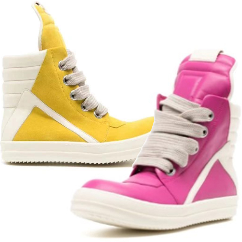 

Big Size Jumbo Lace Men Ankle Boots Genuine Leather Newest Color Match Flat Shoes For Men High-top Fashion Casual Sneakers Male Party Shoes