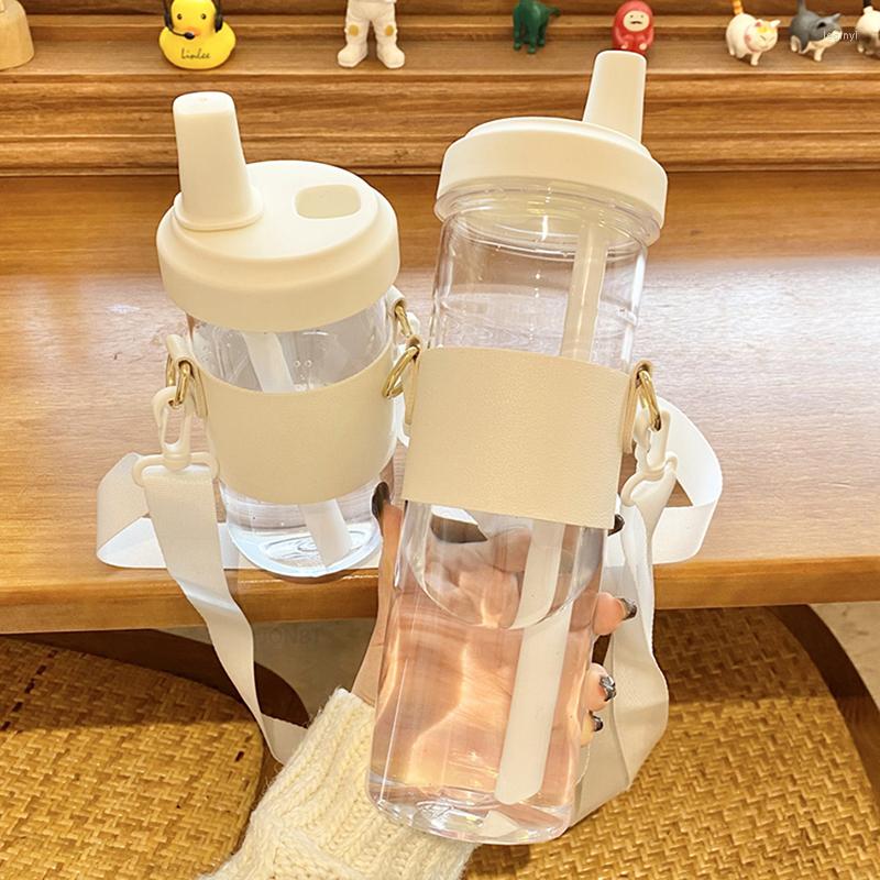 

Water Bottles Kawaii Boba Glass Bottle With Straw PU Sleeve Large Capacity Coffee Milk Bubble Tea Juice Cups Drinking BPA Free, 500ml
