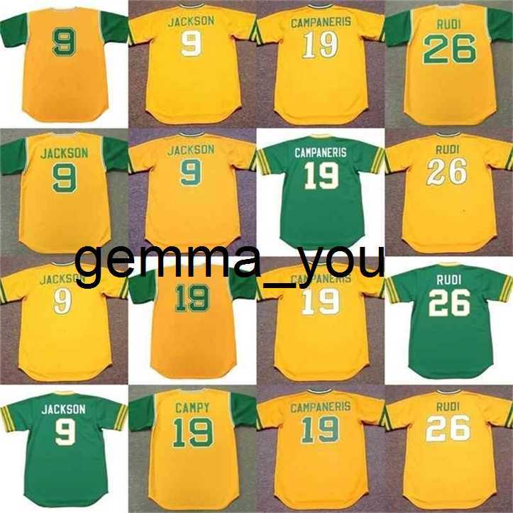 

gemma Men 9 REGGIE JACKSON 19 BERT CAMPANERIS 26 JOE RUDI 1972 Baseball Jersey