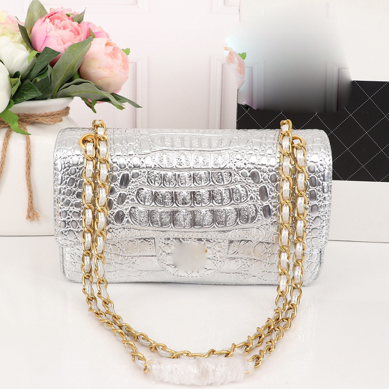 

Alligator print shoulder bag Women's 7A handbag luxury Designer bags Leather Tote messenger bag Chain wallet with metal logo Clamshell handbags gold Women purse, Black