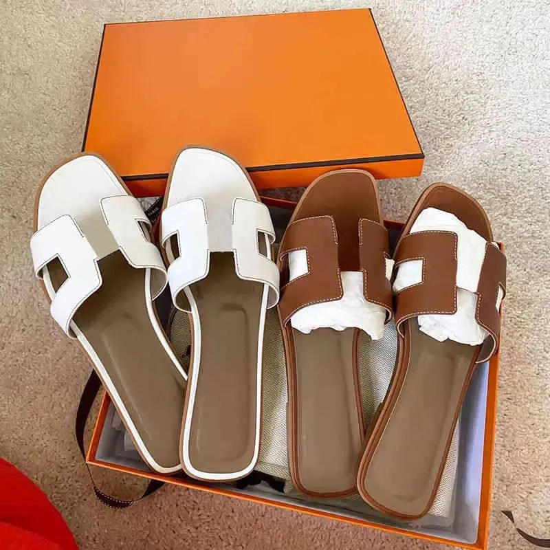 

Designer leather ladies sandals summer flat shoes fashion beach women slippers letter drag, 32