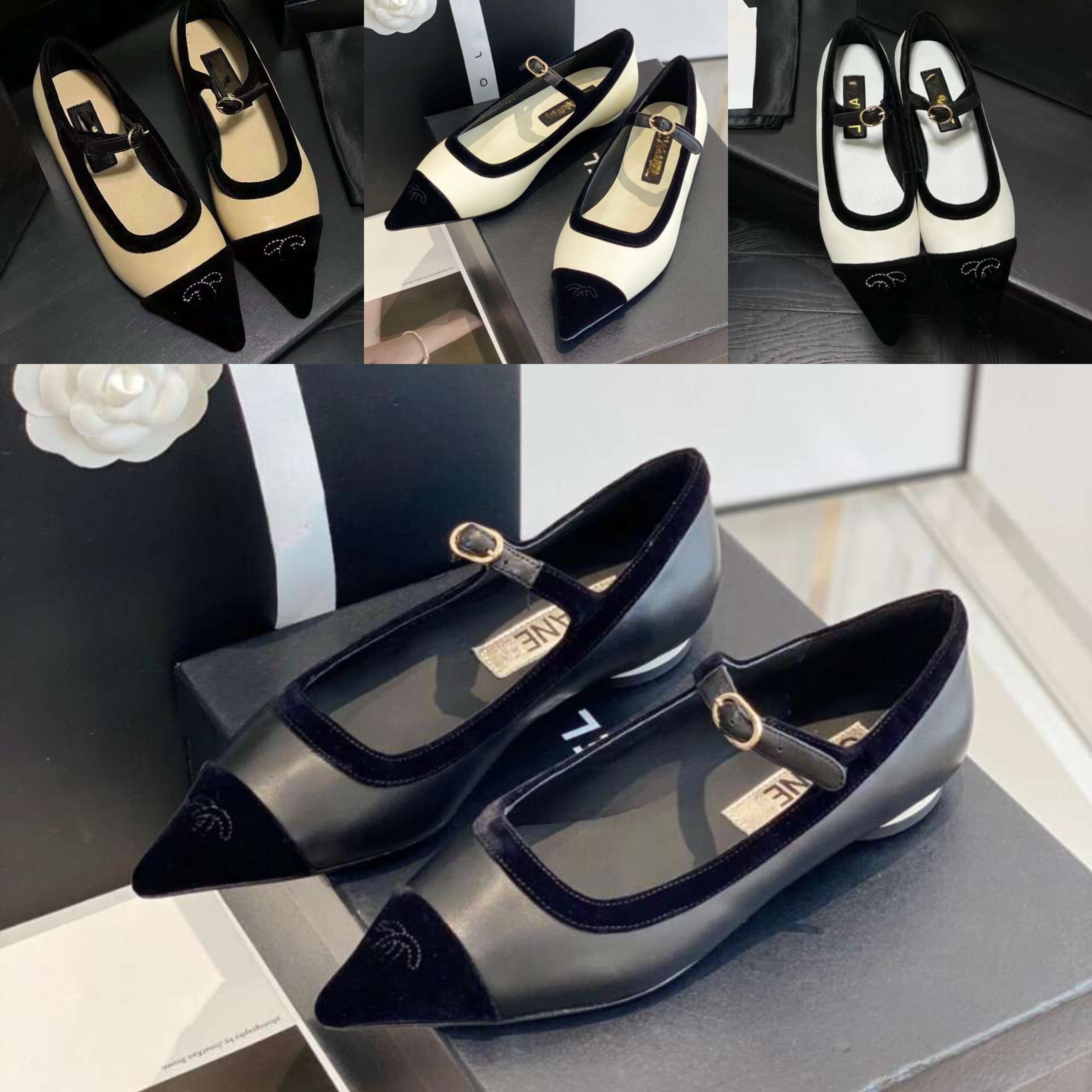 

Dress Shoes Small Fragrance Designer High Heels Women's New Flat Shoes Pointed Velvet Contrast Color Light Button Mary French Single Shoes Light Dress, As shown in the figure