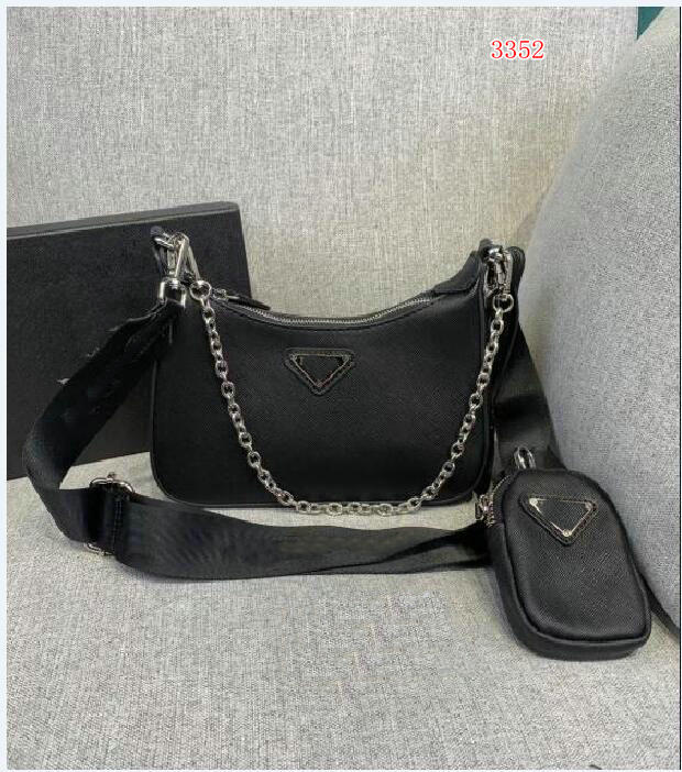 

Luxury nylon Pure Marmont Shoulder Bags Designer Black Chain Cross Body Bag hobo Leather Handbags Purse Female Messenger Tote Bag 3352#, Black/silver chain