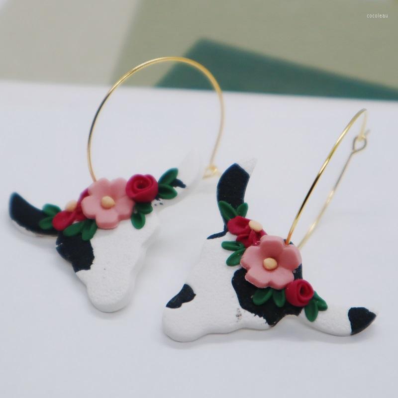 

Dangle Earrings Cow Print Pendant For Women Girls Simple Fashion Flowers Earring Hoop Jewelry Accessory MAMA Gifts