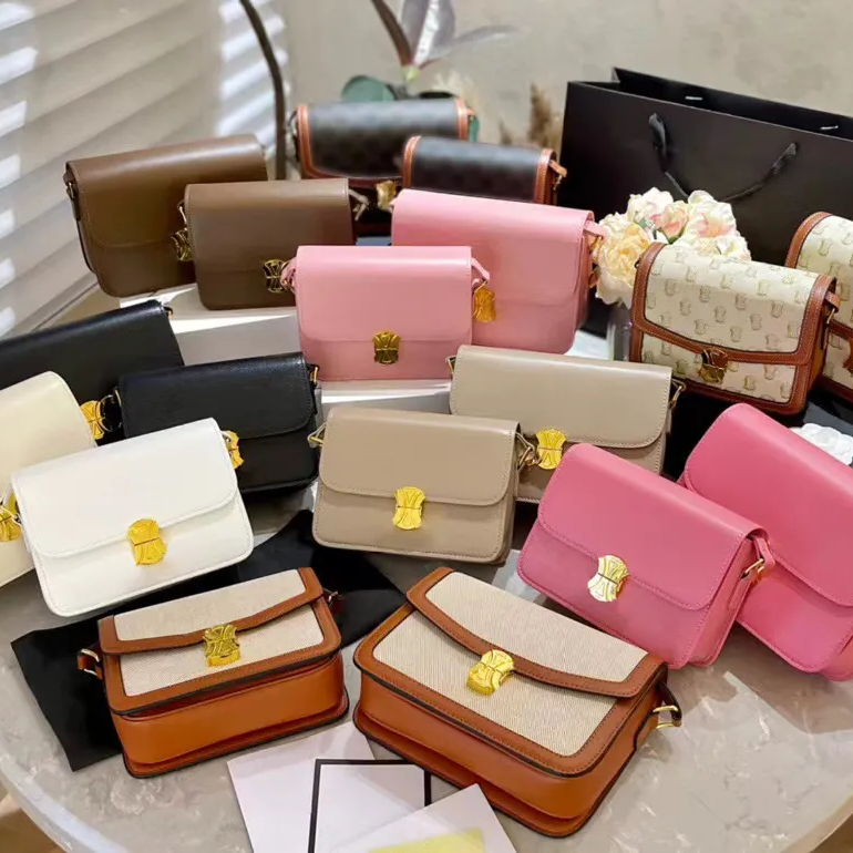 

2 sizes teen triomphe Shoulder celins Bag Women's mens Genuine leather handbag Calfskin tote clutch flap crossbody woman Luxury Designer purses square golden bags, Mon0gram brown