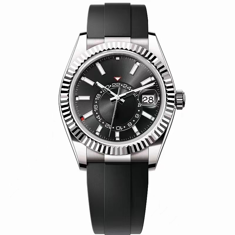 

LF mens watch new black Skydweller designer rolej watches Small Dial Sapphire Calendar original high quality writwatches Rubber strap with AAA box