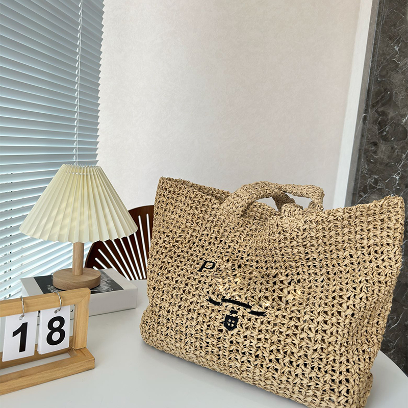 

23ss Designer Beach bag luxury tote bag crochet classic shopping handbags women palin with letters handbag Large Capacity ladies sac, Khaki