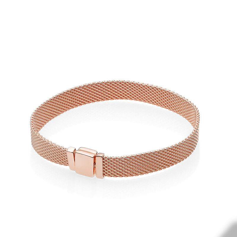

Rose Gold Mesh Bracelet for Pandora Real Sterling Silver Strap style Wedding Bracelets Set For Women Girlfriend Gift designer Charm bracelets with Original Box