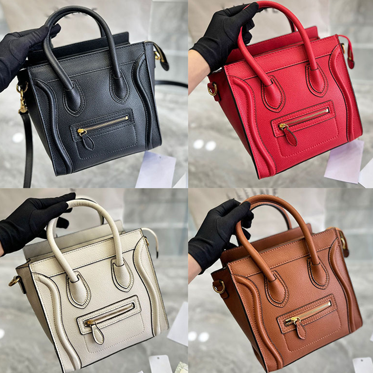 

5A Quality mini Nano Micro Luggage handbag tote Smile genuine leather Women Fashion Designer Luxury vintage Crossbody shoulder bag 20cm removable shoulder strap, Grey