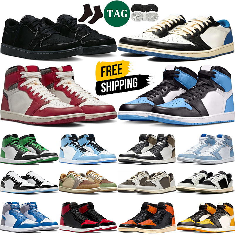 

free shipping 1s men women basketball shoes UNC Toe Chicago Lost Found University Blue Patent Bred 1 lows Reverse Mocha mens trainers, 15