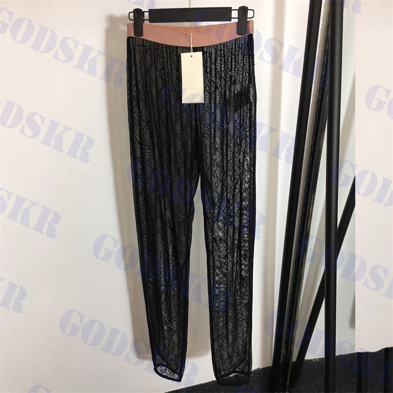 

Diamond Letter Leggings Womens Mesh Pants Sexy Perspective Trousers Two Colors With Box, Pls contact me real pic