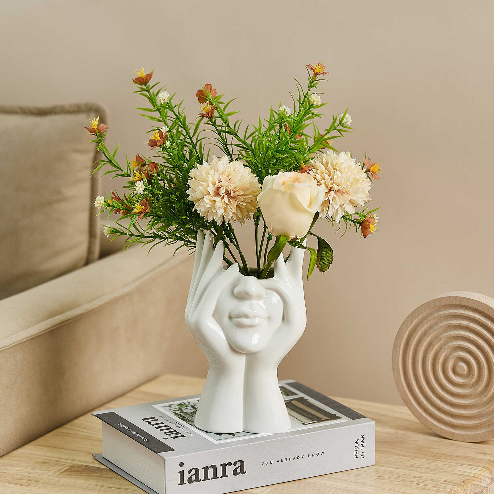Vases Nordic Flower Vase Human Face Art Vase Modern Sculpture White Body Half Face Flower Planter Pot Living Room Desktop Decoration P230411-image-858162473