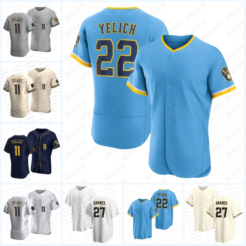 

Milwaukee City Connect Jersey #22 Christian Yelich 6 Owen Miller 33 Jesse Winker 28 Joey Wiemer 11 Rowdy Tellez 9 Brian Anderson 27 Willy Adames 24 William Contreras, Blue2 as picture mens cool base