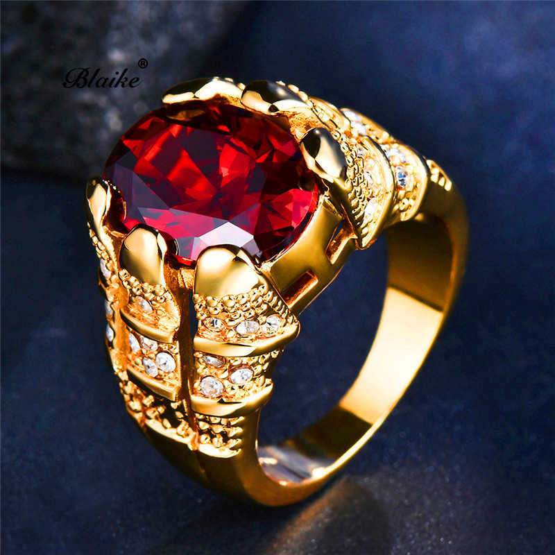 

Band Rings Female Male Red Cubic Zirconia Ring Size 6-12 For Women Men Vintage Couple Rings Luxury Yellow Gold Color Crystal Jewelry AA230412