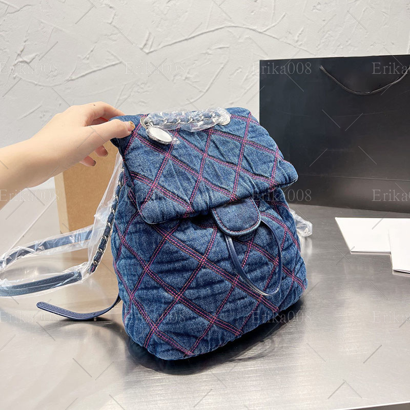 

Womens Fashion Bags Denim Bag Backpack Style Casual Shoulder cross-body Bag Thread Satchels Diamond Lattice Blue school bag luxurys handbags, Blue-denim-22cm*27cm