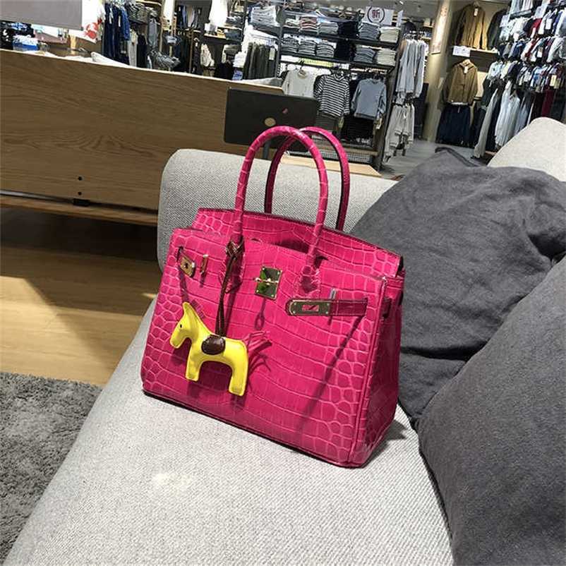

Designers Handbags Herms Birkins Bags France's New Crocodile Pattern Real Leather Cowhide Handbag Women's One Shoulder Luxury Goods Sweet High-end 29Q6, Rose pink