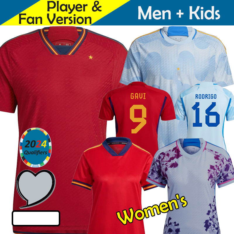 

2022 Spain Soccer Jerseys Kids Kit 2023 Chandal Futbol Euro Qualifiers World Cup Tracksuit Woman Football Shirt Player Version Set Training Goalkeeper GAVI ASENSIO, 94-96 home