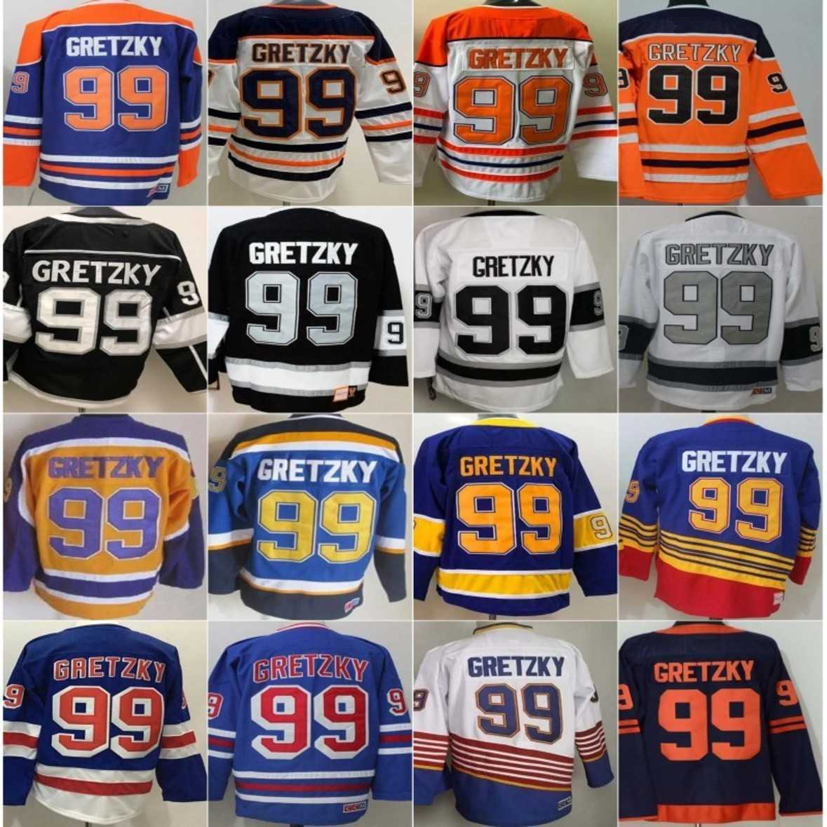 Men Ice Hockey 99 Wayne Gretzky Jersey Reverse Retro Retire Blue White Black Orange 1979 1988 1996 CCM Vintage Sport Jerseys Uniform Stitched Goo-image-920318583