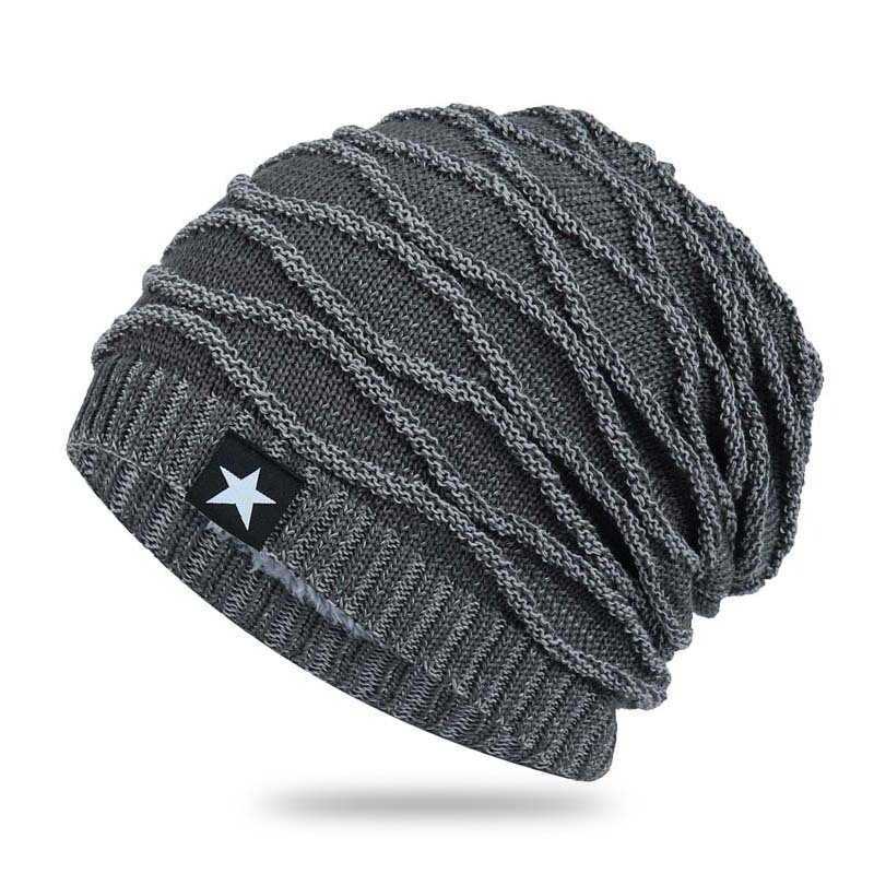 

HBP Men's hats, winter woolen hats, plush knitted hats, warm covers, outdoor headcaps, pile up hats, cross-border, Gray