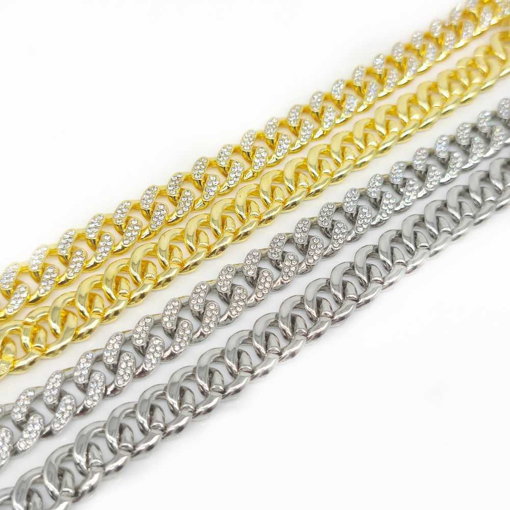 

Hip Hop Alloy Domineering 12.5mm Wide Diamond Studded Large Gold Chain Cuban Necklace