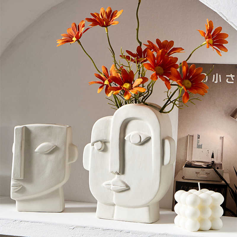 Vases Nordic Decor Creative Art Face Shape Porcelain Flower Vase Home Decor Living Room Decoration Dining Table Home Ceramic Ornament P230411-image-858172322