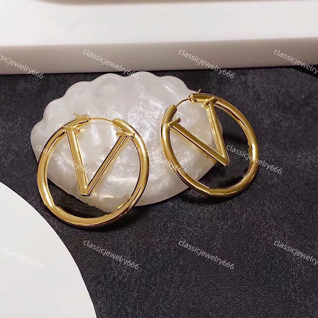 

TOP High quality gold earrings Luxury women's earrings with a diameter of 4cm V circular simple earrings Silver hoop earrings Factory box AAAAA