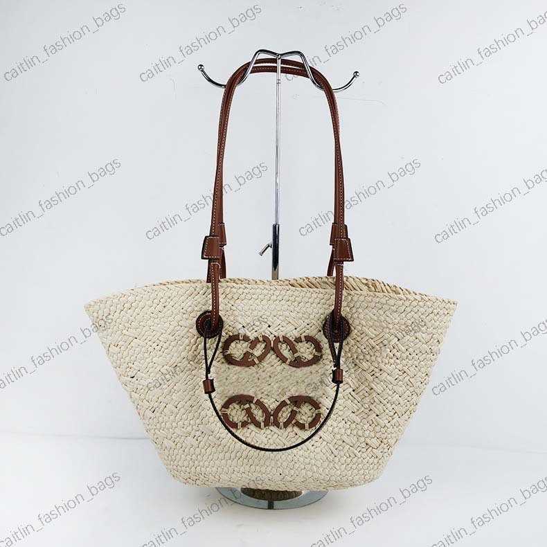 

2023 Summer Designer Brand Straw Basket Bags Large Rattan Women Shoulder Bags Big Handle Handmade Handbags Summer Beach Bag Tote Purses 23G, Beige