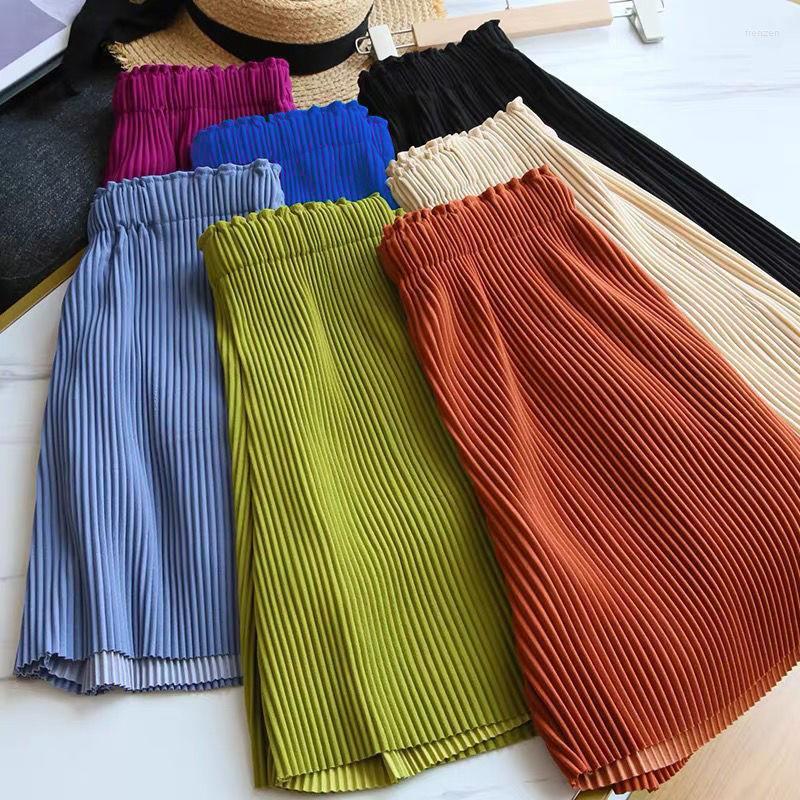 

Women's Shorts 2023 Summer Women's Pleated Wide Leg Casual Short Pants Loose Korean High Waist Stretchy Straight Elegant Y2k, Black