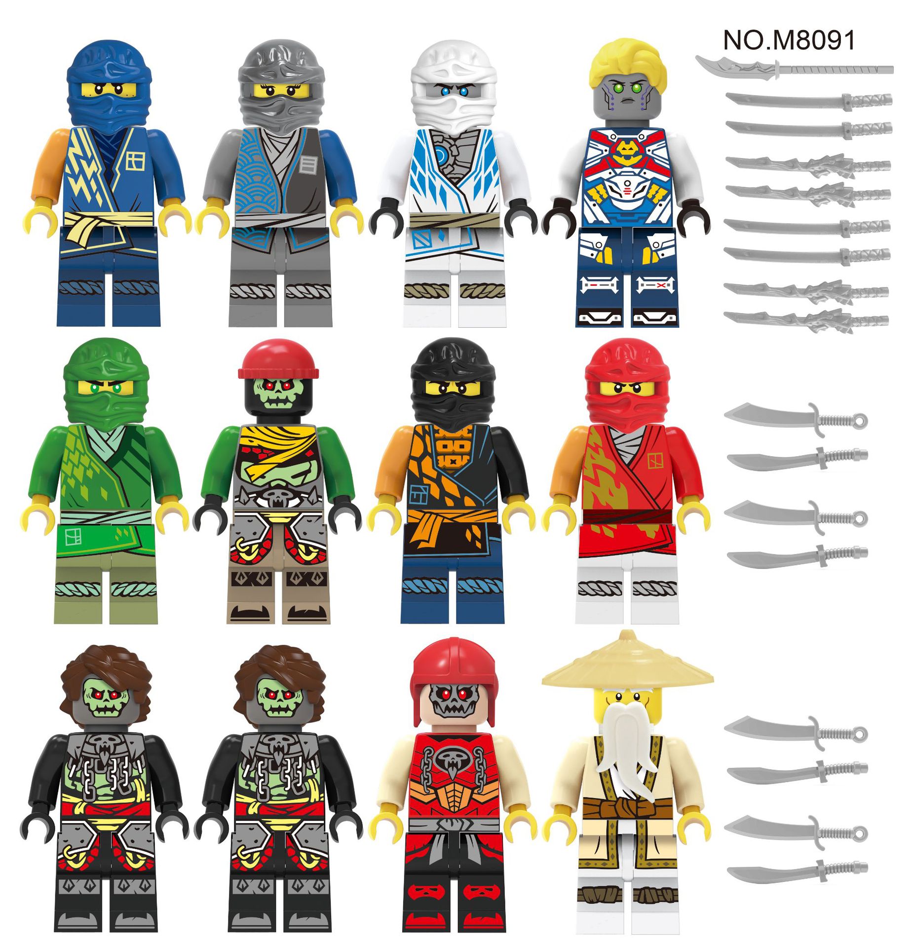 

M8091 Plastic Building Blocks Phantom Ninja Kai Jay Cole Sensei Wu Minifigs Mini Action Figure Toy