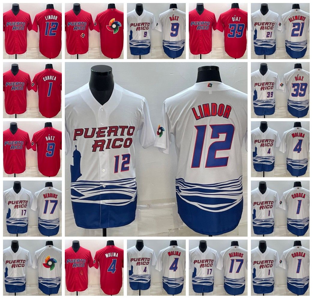 

Stitched 2023 Puerto Rico Baseball Jersey Custom 21 Roberto Clemente 0 Marcus Stroman 1 MJ Melendez 4 Nelson Velazquez 5 Enrique Hernandez Jerseys, Style any name number