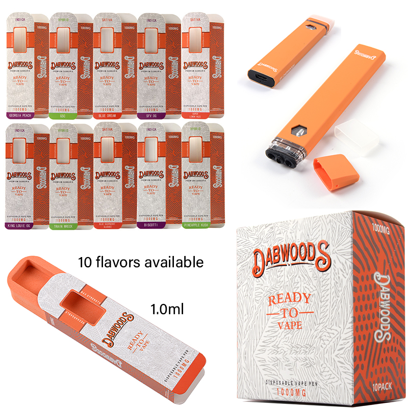 

10 Flavors Dabwoods Disposable Vape Pens Empty Rechargeable Vape Desechable 1.0ml Pods 280mAh Battery Micro USB Charger Start Kits Preheat Electronics Cigarettes