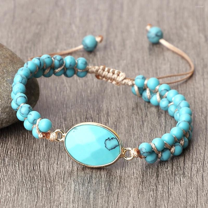 

Strand Bohemian Wrap Bracelet Blue Synthetic Turquoises 4mm Stone Beads Braided Bracelets Handmade Adjustable Bangle Yoga Wrist Jewelry