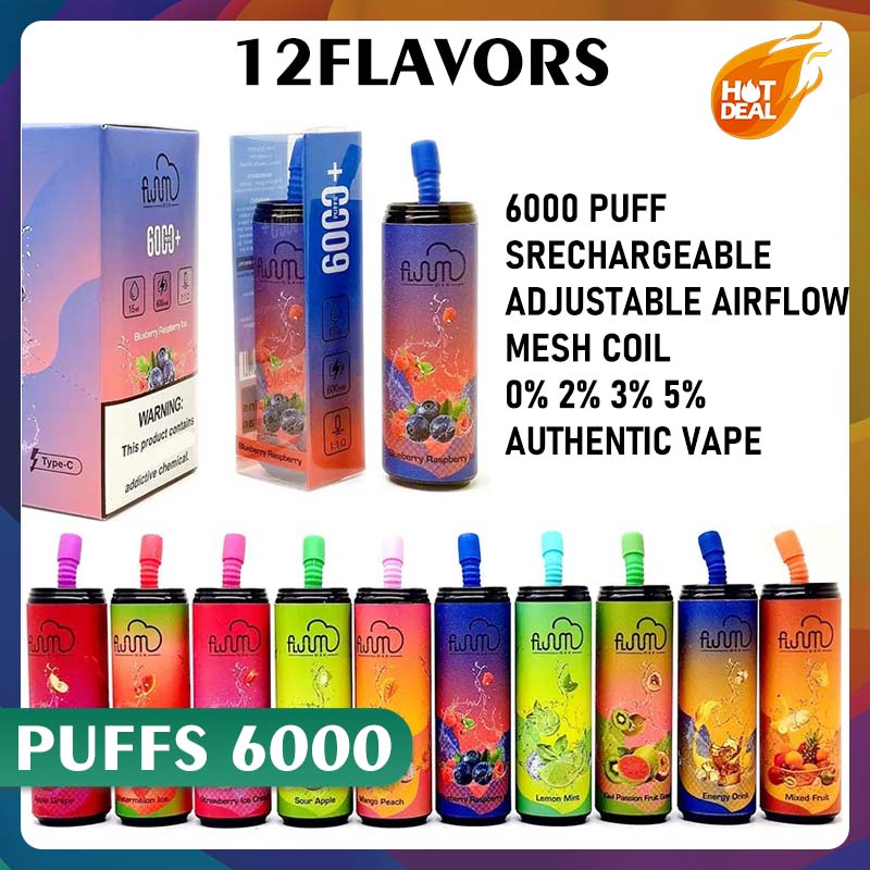 

Original Fluum Bar Disposable E cigarette Kits 6000 Puffs Rechargeable 600mAh Battery 15ml Pre-filled Cartridges 0% 2% 3% 5% Mesh Coil Vapes 12 Flavrs, Remark flavrs