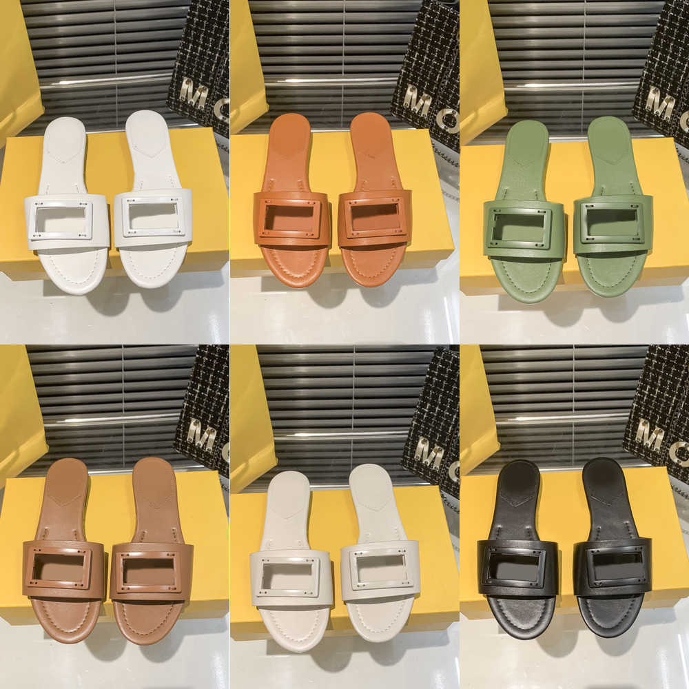 

F-Baguette Sandals Slipper Shoes Wide-band Slides Flats Calfskin Leather Outdoor Women Slippers Black White brown Comfort Walking EU34-42, Fd4102