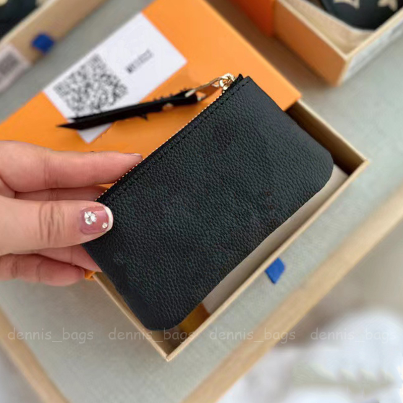 

Chain Wallets Key Wallet for Women and Men Designer Fashion Pendant Black White Brown Grey Grid Mini Coin Purses Cowhide Trim Zipper Poucht High Quality, Black flowers