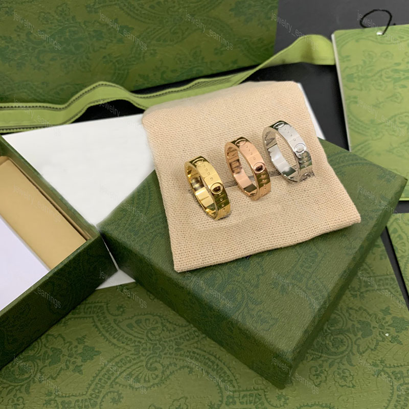 

Fashion Gold Band Rings Designer for Mens Titanium Steel Ring G Jewelry Luxurys Silver Wedding Love Rings Women Size 5 9 10 11 Green with Box